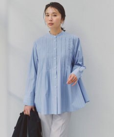 UNFILO バンドカラー タックブラウス