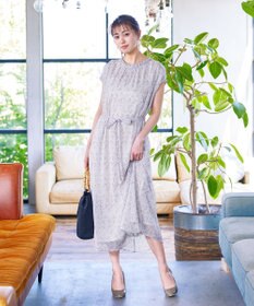 Tiaclasse L 【洗える】花柄シフォン衿ギャザーワンピース