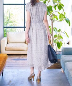 Tiaclasse L 【洗える】花柄シフォン衿ギャザーワンピース