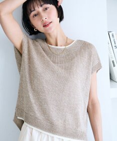 ANY ラミータッチフレンチスリーブニット ミックスベージュ