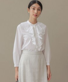 組曲 【KUMIKYOKU NAVY】コットンタッチシャーティングラッフルフレア ブラウス