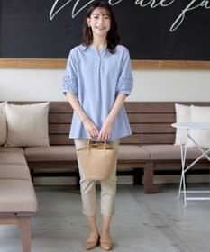 Tiaclasse L 【洗える】フリル付きパフスリーブチュニック