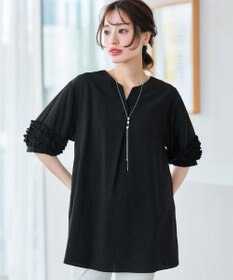 Tiaclasse L 【洗える】フリル付きパフスリーブチュニック