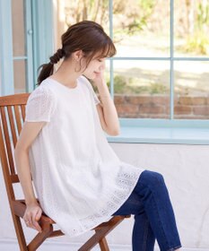 Tiaclasse L 【洗える】カットレースチュニックブラウス