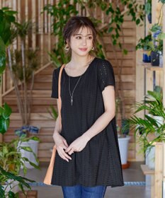 Tiaclasse L 【洗える】カットレースチュニックブラウス