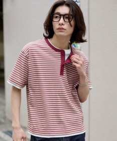 WEGO 【ユニセックス着用ITEM】ボーダーヘンリーネックT（SS）