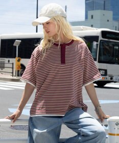 WEGO 【ユニセックス着用ITEM】ボーダーヘンリーネックT（SS）