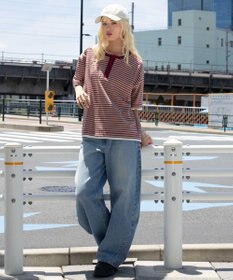 WEGO 【ユニセックス着用ITEM】ボーダーヘンリーネックT（SS）