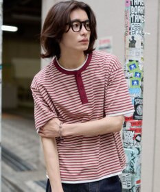 WEGO 【ユニセックス着用ITEM】ボーダーヘンリーネックT（SS）
