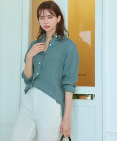 23区 【CLASSY. 9月号掲載/WEB限定カラーあり】LIBECO ベーシック シャツ 【WEB限定】ピーコックグリーン系