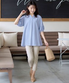 Tiaclasse L 【洗える】フリル付きパフスリーブチュニック