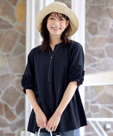 Tiaclasse L 【洗える】フリル付きパフスリーブチュニック