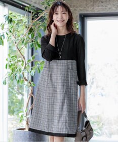 Tiaclasse 【洗える】チェックコンビエンパイアワンピース