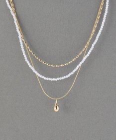 Phoebe パール×ドロップメタル3連ネックレス　ゴールド