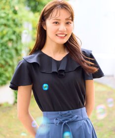 Feroux 【洗える・汗ジミが目立たない】ラッフル襟Tシャツ