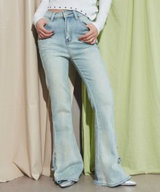 WEGO デザインスリットストレッチフレアデニム