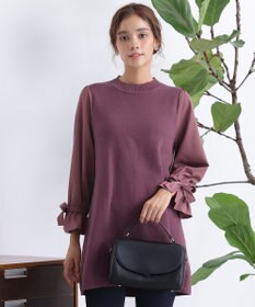 Tiaclasse L 【洗える】ボリュームリボン袖ニットコンビチュニック