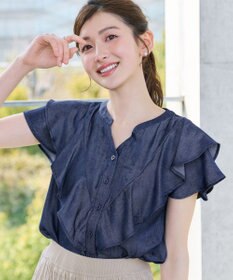 Tiaclasse デニム調フリルブラウス