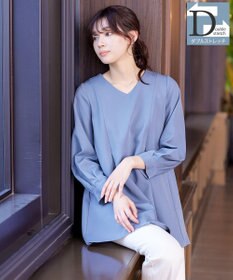 Tiaclasse 【ダブルストレッチ・洗える】バックベルトチュニックブラウス