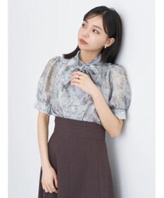 earth music&ecology フラワー柄シアーパフブラウス
