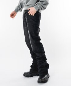 WEGO 【ユニセックス着用ITEM】シャーリングフレアデニムスキニーパンツ