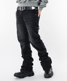 WEGO 【ユニセックス着用ITEM】シャーリングフレアデニムスキニーパンツ