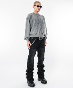 WEGO 【ユニセックス着用ITEM】シャーリングフレアデニムスキニーパンツ