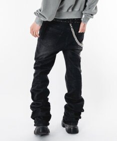 WEGO 【ユニセックス着用ITEM】シャーリングフレアデニムスキニーパンツ