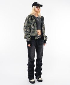 WEGO 【ユニセックス着用ITEM】シャーリングフレアデニムスキニーパンツ