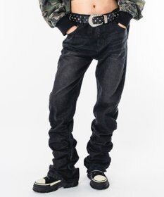 WEGO 【ユニセックス着用ITEM】シャーリングフレアデニムスキニーパンツ