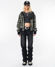 WEGO 【ユニセックス着用ITEM】シャーリングフレアデニムスキニーパンツ