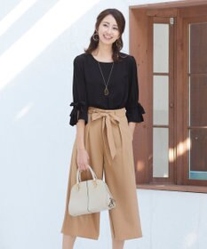 Tiaclasse L 【洗える】涼しく穿けるドライタッチ生地を使用したクロップドワイドパンツ