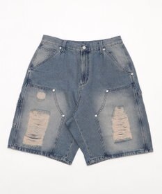 WEGO ダブルニーダメージデニムショーツ