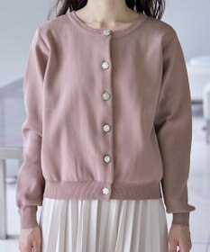 Tiaclasse L 【洗える】中空糸ビジューボタンカーディガン