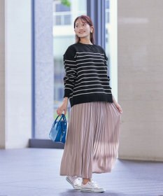 Tiaclasse 【洗える】ボーダー柄スポンジニットトップス