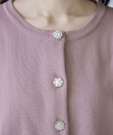 Tiaclasse L 【洗える】中空糸ビジューボタンカーディガン