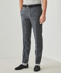 GOTAIRIKU ロングセラー【洗える/折り目加工/シワになりにくい/ウエストアジャスター】ウォッシャブル サマーウール100％パンツ_限定色(ノータック)25年モデル 新色/ライトグレー×格子