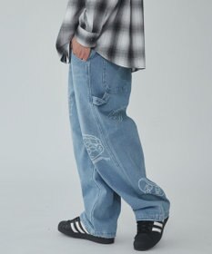 WEGO 【ウエスト紐で調整】イージーペインターグラフィックデニムパンツ