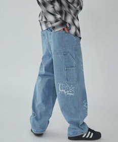 WEGO 【ウエスト紐で調整】イージーペインターグラフィックデニムパンツ