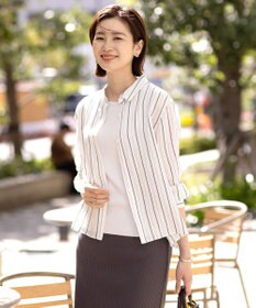 J.PRESS LADIES S 【洗える】ランダムストライプ シアー シャツカラー カットソー