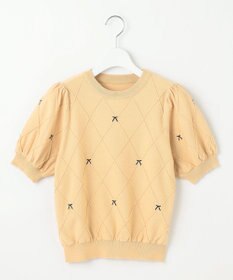 Feroux 【洗える】リボン刺繍ダイヤ柄 ニット