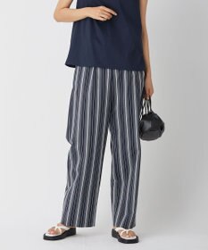 ICB 【洗える】 コットンナイロンドビーストライプ ワイドストレートパンツ