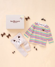 MIKI HOUSE HOT BISCUITS ボーダー柄長袖Tシャツ＆ベビースパッツギフトセット【BOX付き】