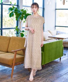 Tiaclasse L 【洗える】花柄シフォン衿ギャザーワンピース