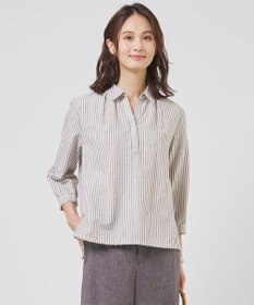 J.PRESS LADIES リネンMIX ストライプ スッキパー ブラウス