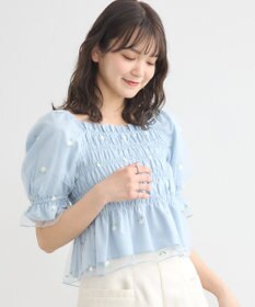 earth music&ecology フラワー刺繍シャーリングプルオーバー