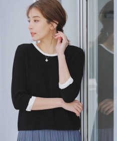 Tiaclasse 【洗える】リボン袖配色ニットトップス