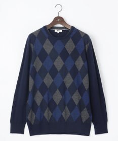 JOSEPH ABBOUD 【キングサイズ・滑らかな肌触り/洗える】 エクストラファインメリノアーガイルクルーネック  ニット