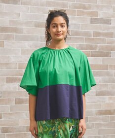 J.PRESS YORK STREET 【WOMEN】バイカラーギャザー ブラウス