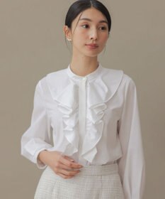 組曲 【KUMIKYOKU NAVY】コットンタッチシャーティングラッフルフレア ブラウス